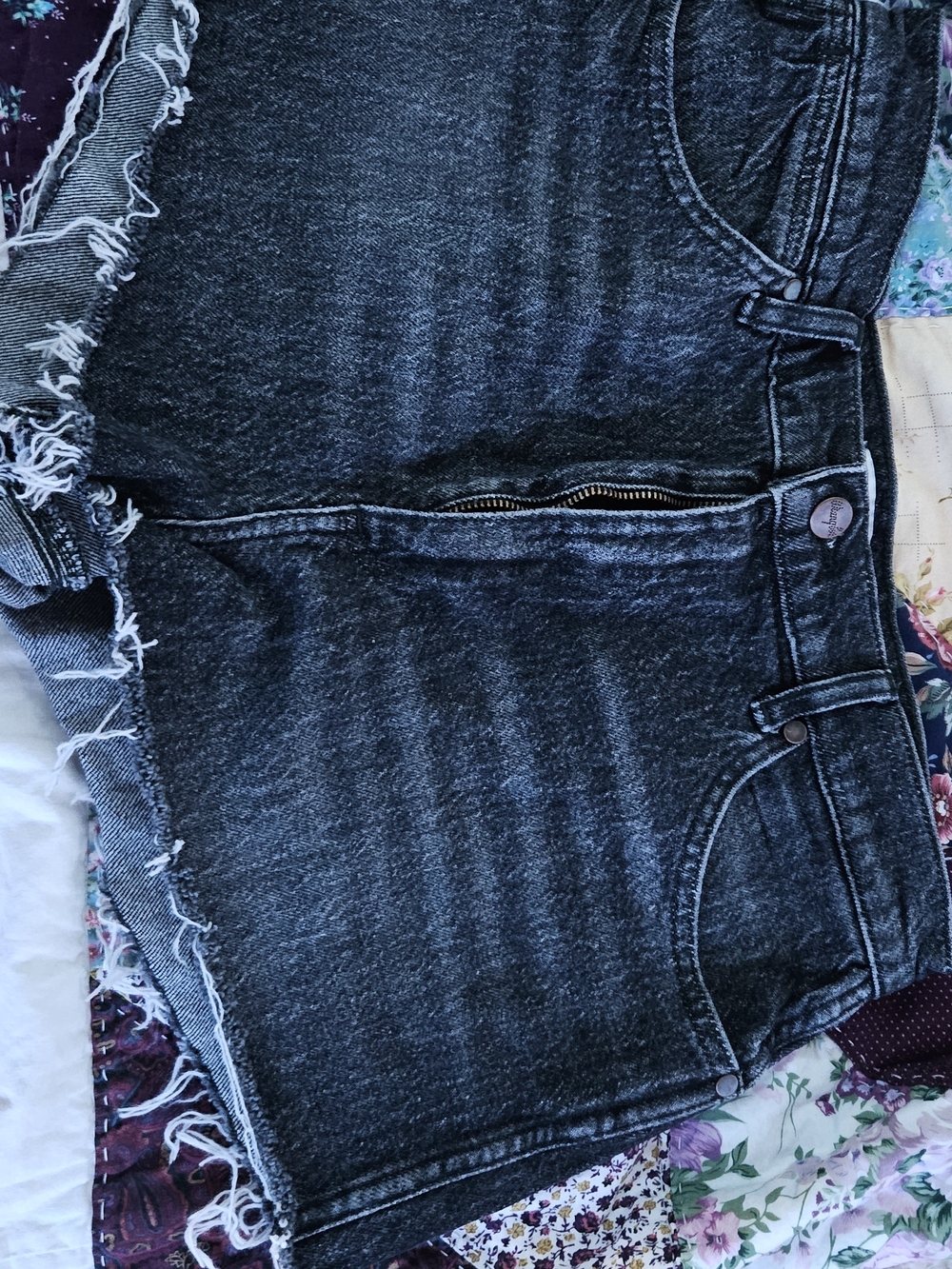Wrangler Black Wash Frayed Hem Denim Shorts